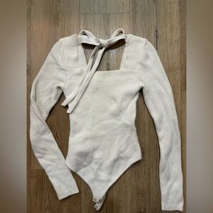 Abercrombie & Fitch Cream Long Sleeve Bodysuit